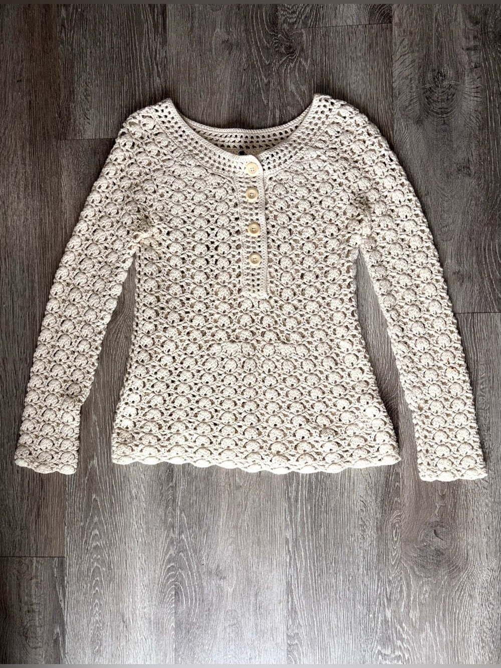 Cream Crochet Button-Front Women's Sweater